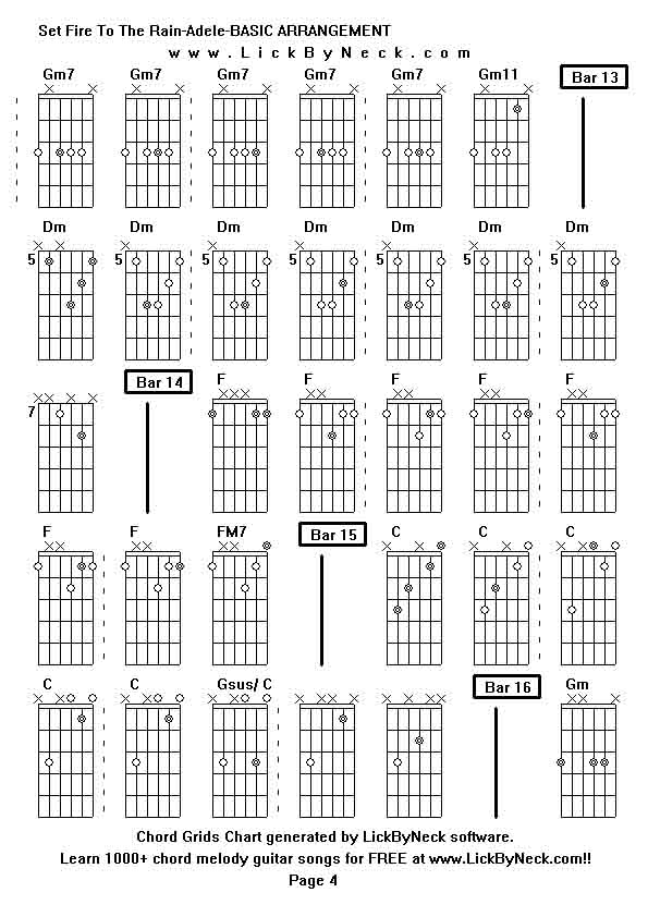 Chord Grids Chart of chord melody fingerstyle guitar song-Set Fire To The Rain-Adele-BASIC ARRANGEMENT,generated by LickByNeck software.